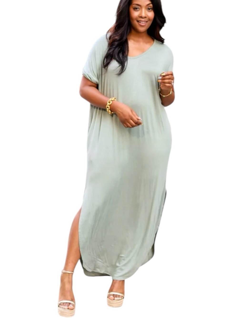 Vici Olive Green Short Sleeve Oversized Market Maxi Dress Women’s Medium